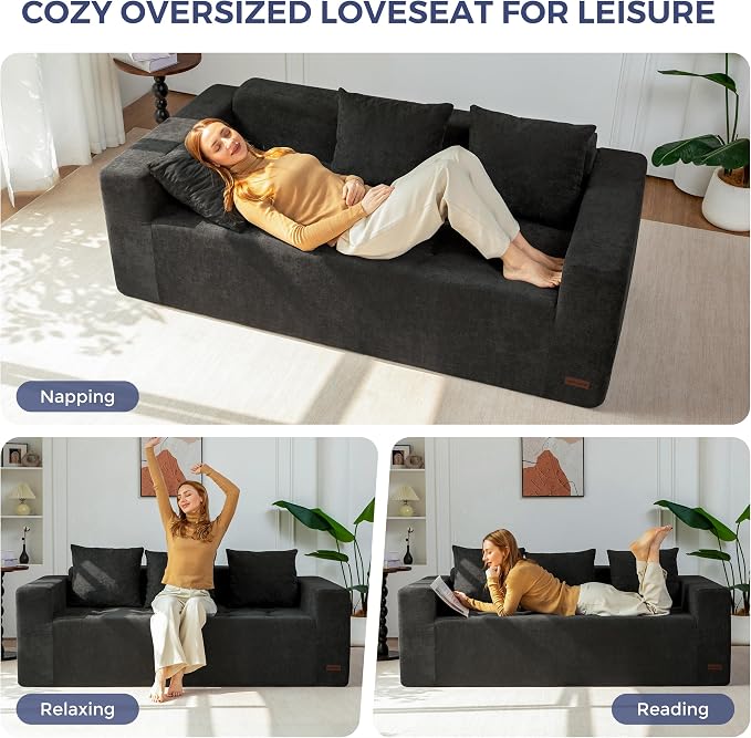 MAXYOYO Modular Sofa Couch, 75" Oversized Loveseat Boneless Cloud Couch with Deep Seat, Chenille Upholstered Living Room Comfy Sofa Chair for Living Room, No Assembly Required, Black