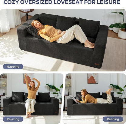 MAXYOYO Modular Sofa Couch, 75" Oversized Loveseat Boneless Cloud Couch with Deep Seat, Chenille Upholstered Living Room Comfy Sofa Chair for Living Room, No Assembly Required, Black