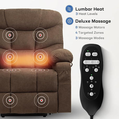 Tami Tami Dual Motor Power Lift Chair Recliner for Elderly with Massage and Heat, Infinite Position Electric Lift Recliner with USB A&C, Cup Holders (T6012 - Linen Fabric, Brown, Oversized)