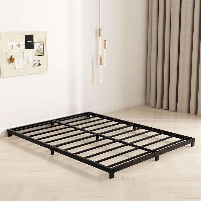 YUSENHEEI 4 Inch Full Size Bed Frame, Heavy Duty Metal Platform Low Bed Frame Full, No Box Spring Needed, Noise Free, Easy Assembly, Black