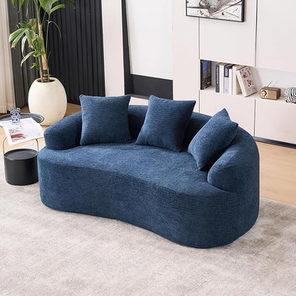 65" Curved Loveseat for Small Spaces,Boneless Loveseat Sofa,Wood Grain Chenille Fabric, No Installation Requirement, Curved Sofa Couch for Apartment,Living Room,Office (Blue, 65")