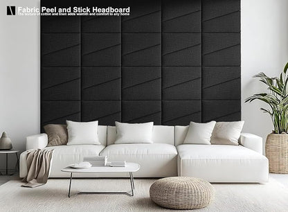 Peel and Stick Headboard for Twin Bed Linen Fabric Upholstered Wall Mounted Headboard - Wall Padding Panel in Black for Bedroom/Living Room/Dorm (4 Panels)
