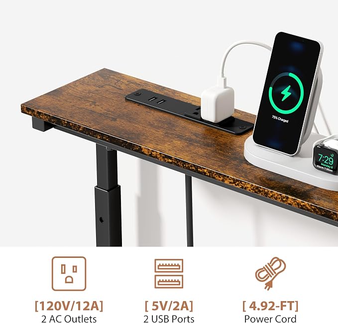 GRLEAF 2 Pack Adjustable Height Narrow Console Table with Power Outlets, 90" Long Sofa Table with Charging Station Behind Couch Table Entryway Table for Living Room and Hallway – Rustic Brown