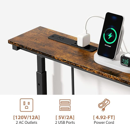 GRLEAF 2 Pack Adjustable Height Narrow Console Table with Power Outlets, 90" Long Sofa Table with Charging Station Behind Couch Table Entryway Table for Living Room and Hallway – Rustic Brown