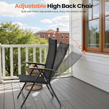 Pellebant 9 Pieces Aluminum Patio Table and Chairs Set - 83" Rectangular Table and Foldable Chairs Outdoor Dining Set with Umbrella Hole, Weather Resistant Sturdy Frame for Deck, Porch & Backyard