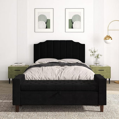 Befurtori Queen Size Headboard Only, Velvet Wall Mounted Headboard Queen Size for Adjustable Bed, Modern Vertical Channel Design with Curved Tufted Upholstered Head Board and Luxury Soft Padded, Black