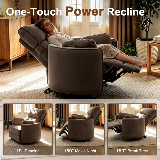 450lbs Oversized Power Recliner Chair, 53" Extra Wide Electric Recliner for Big and Tall Adults, Single Sofa with USB & Type-C Ports, Pillows, Chair for Living Room, Bedroom, Office (Brown)