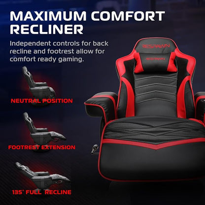 Respawn 900 Console Gaming Recliner with Footrest and Lumbar Support - Comfortable Ergonomic Gaming Chair with Headrest, No Wheels, Reclining, Heavy Duty, Racing Style Video Game Chairs - Red