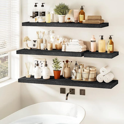 Vivelove 48 Inch Floating Shelves, Deep Wall Shelves with Invisible Brackets, Display Shlf for Bathroom Living Room Kitchen Bedroom Office Farmhouse Home Decor, 48" X 9.3" X 1.5" - Set of 1, Black