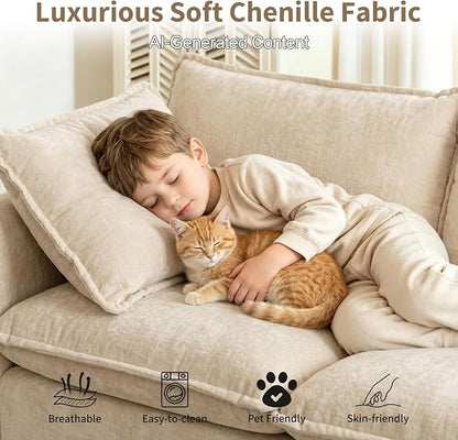 GNIXUU 76" Modular Sectional Sofa, Camel Loveseat Sofa Cloud 2 Seater Couch, Comfy Chenille Love Seats 25" Deep Seat with 2 Pillows for Small Spaces Apartment Studio Office Bedroom Living Room