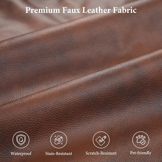Vesgantti 100" PU Faux Leather Couch with Movable Ottoman, Large 3 Seater L Shaped Leather Sectional Sofa with Side Pocket, Comfy Mid Century Modern Modular Sofa for Living Room, Apartment, Cocoa
