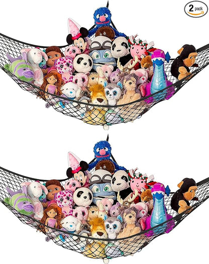 Stuffed Animal Hammock XL 2 Pack | Corner Stuffed Animal Storage & Plushie Net | Extra Large Toy Hammock for Stuffed Animals | Easy Hang, Hardware Included | Black Bedroom Decor | by Lilly's Love