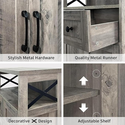 Befrases Set of 2 Farmhouse Storage Cabinet with Drawers and Shelf, Freestanding Kitchen Pantry Storage Cabinet, Floor Hutch Cupboard for Kitchen, Living Room, Home Office, Rustic Grey