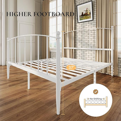 SHA CERLIN Queen Bed Frame, Metal Platform Bed with Victorian Style Iron-Art Headboard and Footboard, Easy Assembly, No Box Spring Needed, White