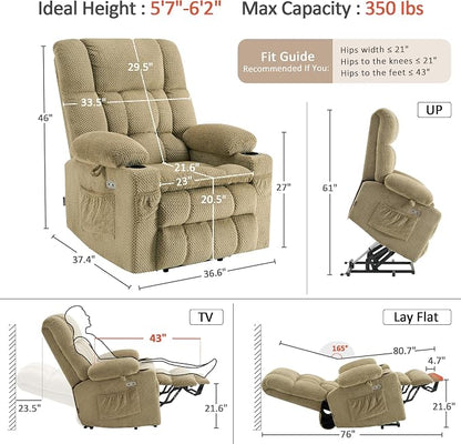 MCombo Large Dual Motor Power Lift Recliner Chair for Elderly, Zero Gravity Lift Chair with Heat and Massage, Infinite Position Lay Flat Recliner, USB Ports, Cup Holders, Fabric 7896 (Beige, Large)