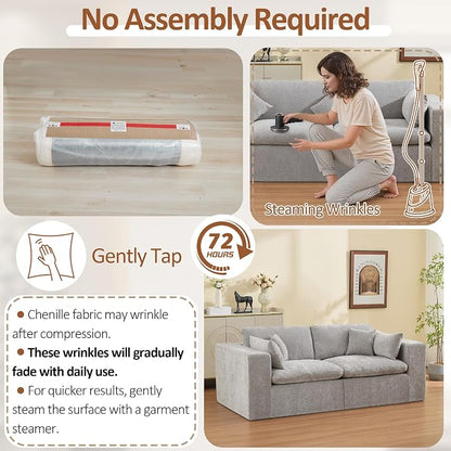 83''Cloud Boneless Sectional Couch, Modular Sectional Sofa Deep Seat, Upholstered Convertible Comfy Loveseat Chenille Memory Foam Sofa Couches for Living Room, Light Grey