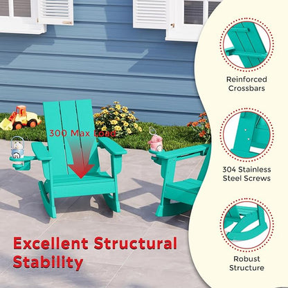 Costaelm Palms 3-Piece Kids Table and Chairs Set with Modern Toddler Rocking Chairs and Cup Holders, Turquoise