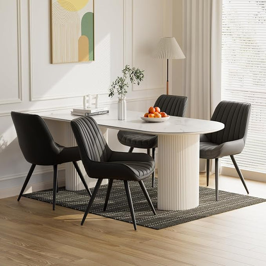Dining Chairs Set of 4, Faux Leather Mid Century Modern Kitchen Chairs with Soft Cushion, Comfortable Upholstered Dining Room Chairs for Kitchen, Black