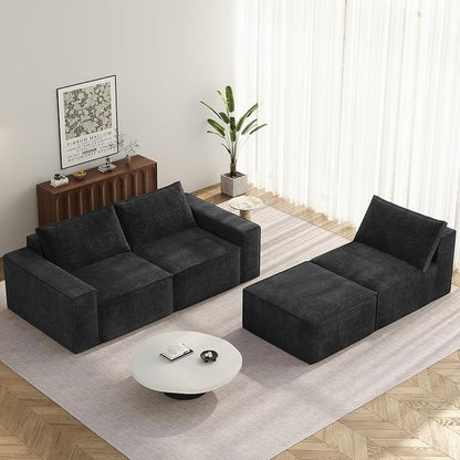 Vesgantti 114" Modular Boneless Couch, Convertible Chenille L Shaped Cloud Couches for Living Room, Modern Cozy Sectional Sofa with Deep Seat, No Assembly Required, Black