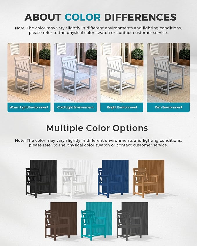 Ciokea Outdoor Patio Dining Chair, HDPE Oversized Porch Chairs with Wide Seat, All-Weather Durable Heavy-Duty Outdoor Furniture for Backyard, Poolside, Lawn & Garden, White