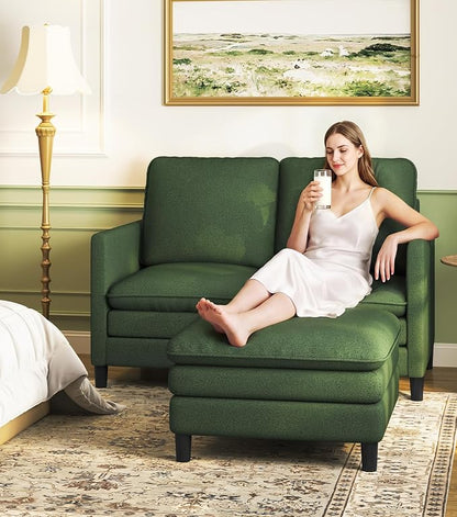 Welzona 3-Layers Cloud L Shaped Couch, 51" Loveseat Sofa Living Room, Bedroom - Tool-Free Assembly with Teddy Fabric Small L Shape Sofa - Green - Removable Washable Covers - 650lbs Capacity