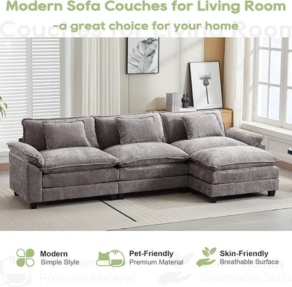 Oprisen 120" Modular Sectional Sofa, Comfy Cloud Couch Sectional Sofa with Ottoman, Chenille Sofa Sleeper Deep Seat Sofa with Throw Pillows for Living Room (Light Gray, 120"- L Shape)