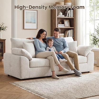 90" Boneless Loveseat Sofa, Polyester Fabric 2-Seater Couch with 4 Pillows, No Assembly Required, Soft High Density Foam Cushion, Rectangular Track Arm Sofa for Living Room Bedroom Apartment (Beige)