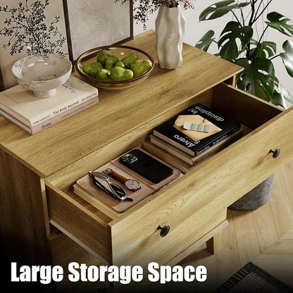 Bedroom Dresser with 3 Drawers, Chest of Drawers, Modern Closet Organizer Bachelors Chest w/Solid Wood Legs for Living Room, Baby Room, Nursery, Oak