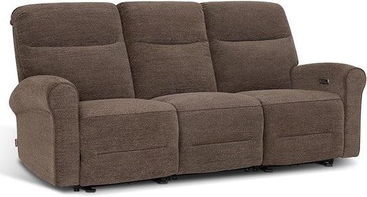 MCombo 87.8" Wall Hugger Power Reclining Sofa with Drop Down Table, 3-Seater Recliner Couch for Small Spaces Living Room RV, USB Ports, Fabric PR635M3 (Dark Brown)