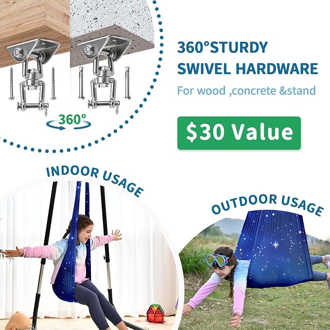 OUTREE Sensory Swing for Kids with 360° Swivel Hanger, Indoor Therapy Swing Great for Autism, ADHD, Sensory Processing Disorder, and Autistic Children (Blue Star)