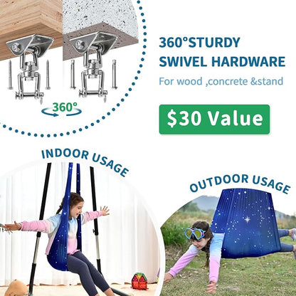 OUTREE Sensory Swing for Kids with 360° Swivel Hanger, Indoor Therapy Swing Great for Autism, ADHD, Sensory Processing Disorder, and Autistic Children (Blue Star)