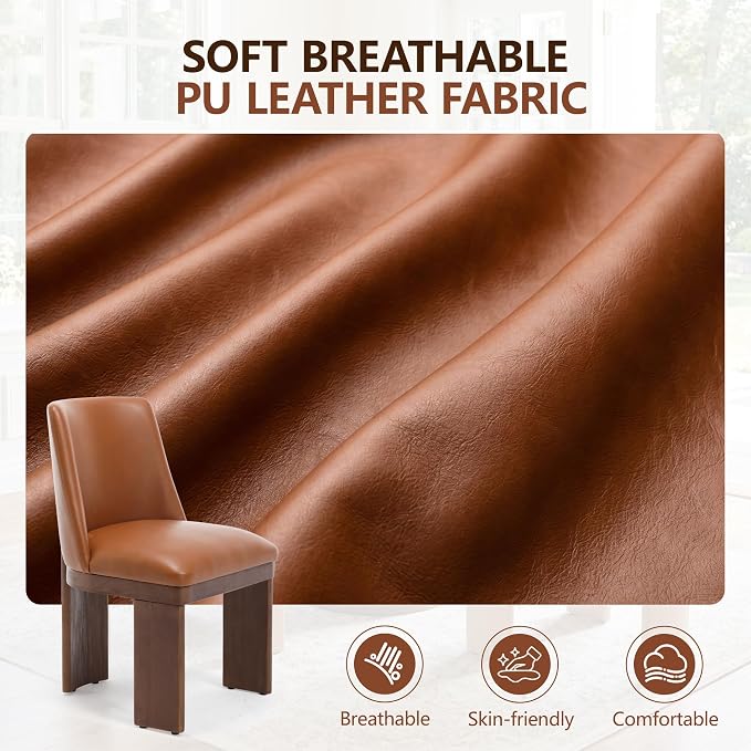 RIVOVA Upholstered Dining Chairs Set of 6, Modern Wooden Dining Room Chair PU Leather Kitchen Chairs Farmhouse Dinner Chair, Brown