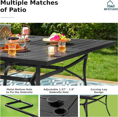 MFSTUDIO Patio Table and Chairs Set, Patio Dining Set for 8 with Umbrella Hole, 9 Piece Outdoor Patio Furniture Set for Deck Backyard Poolside Garden