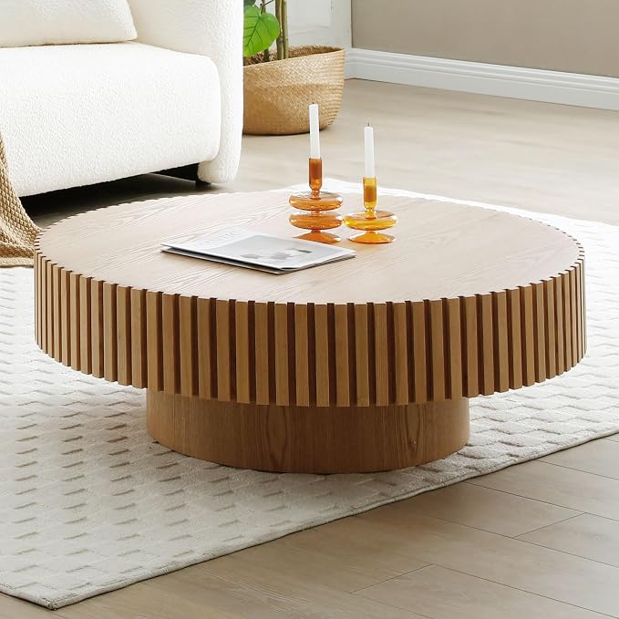 39" Round Coffee Table for Living Room, Mid Century Modern Coffee Table with Sturdy Pedestal, Circle Center Table Accent Tea Table for Apartment ASH