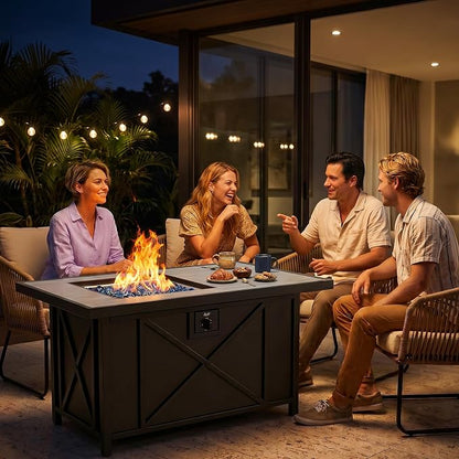 BALI OUTDOORS 42 inch 50,000 BTU Rectangular Propane Gas Fire Pit Table with Fire Glass and Table Lid, Fire Pits Outdoor for Garden, Patio, Backyard