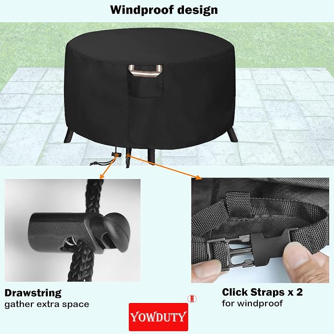 Round Propane Gas Fire Pit Cover 36 x 24 Inch, Waterproof Heavy Duty 600D Round Outdoor Fireplace Cover 36 inch, All-weather Protection For Patio Firepit / Fire Bowl 34/35/36 inch