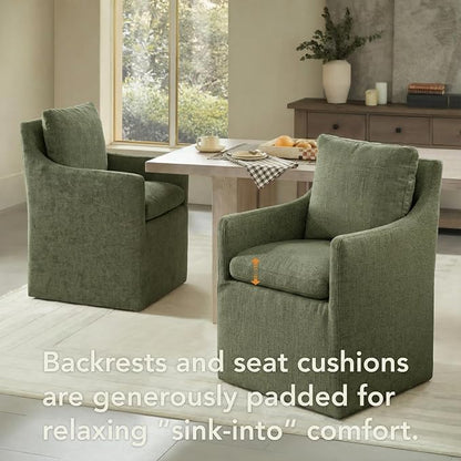 KISLOT Upholstered Dining Chairs with Casters, No Assembly Modern Accent Armchair with Rollers for Dining Room, Bedroom, Living Room, Reading Room, Already Assembled, Green, 4 Box