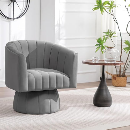 Swivel Accent Barrel Chair Set of 2, Cute Comfy Small Round 360° Arm Chair, Velvet Sofa Club Reading Chair for Living Room Bedroom Office Grey