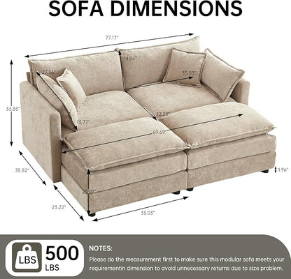 Modular Sectional Sofa, 77 Inch U Shaped Couch Set with Armrests, 2-Seater Comfy Cloud Couches for Living Room Apartment, Coffee