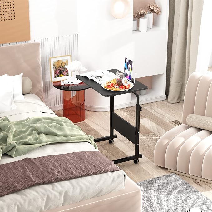Side Table,31.5in/21.6in Adjustable Laptop Stand Portable Cart Tray Bedside Computer Table,Sofa Side Bed Table with Wheels