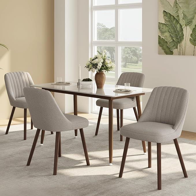MALOL Upholstered Dining Chairs Set of 4, Modern Fabric Kitchen Chairs with Back, Wood Legs for Kitchen Dining Room Restaurant, Taupe