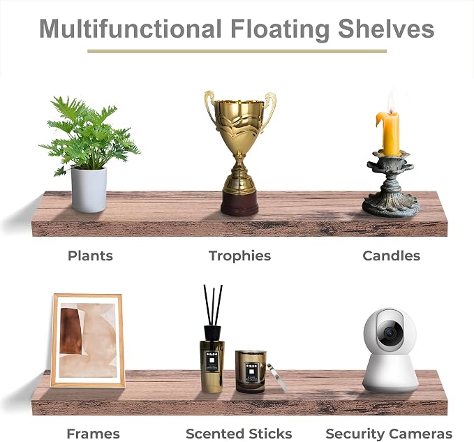 Sorbus Floating Shelves for Wall - 48 Inch Long Bathroom Shelves, Wall Decor for Bedroom, Kitchen, Living Room & Book Storage - Mounted Floating Shelf with Invisible Brackets (Mahogany, 3 Pack)