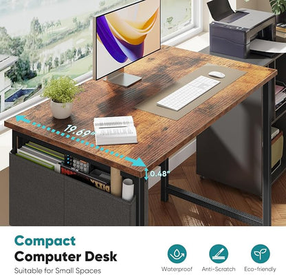 OLIXIS Small Computer Desk, 40 Inch Home Office Desks, Writing Study Craft Work Gaming Table, Computer Workstation for Bedroom Small Spaces with Storage Bag, Rustic Brown
