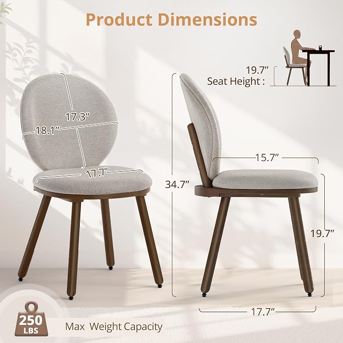 LUE BONA Dining Chairs Set of 2, Kitchen Chairs with Solid Wood Legs and Ergonomic Curved Seat,Upholstered Fabric Chairs with Dual-Spine Backrest, Easy Assembly for Kitchen Dining Room, Gray