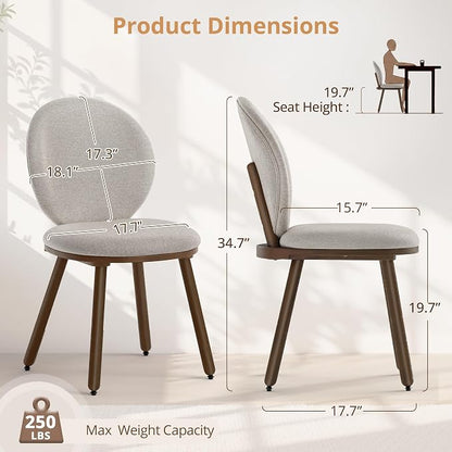 LUE BONA Dining Chairs Set of 2, Kitchen Chairs with Solid Wood Legs and Ergonomic Curved Seat,Upholstered Fabric Chairs with Dual-Spine Backrest, Easy Assembly for Kitchen Dining Room, Gray