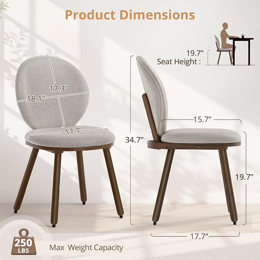 LUE BONA Dining Chairs Set of 6, Upholstered Fabric Chairs with Dual-Spine Backrest, Kitchen Chairs with Solid Wood Legs and Ergonomic Curved Seat, Easy Assembly for Kitchen Dining Room, Gray