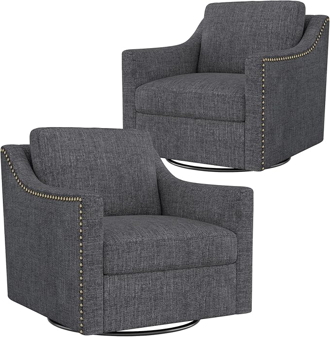 Swivel Accent Chair Set of 2，Armchair，Bronze Nail Decoration Comfy Living Room Chair,Single Sofa Chair，Reading Chairs,for Living Room Bedroom Reading Apartment (Black, 2 Black)