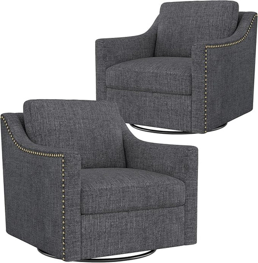 Swivel Accent Chair Set of 2，Armchair，Bronze Nail Decoration Comfy Living Room Chair,Single Sofa Chair，Reading Chairs,for Living Room Bedroom Reading Apartment (Black, 2 Black)