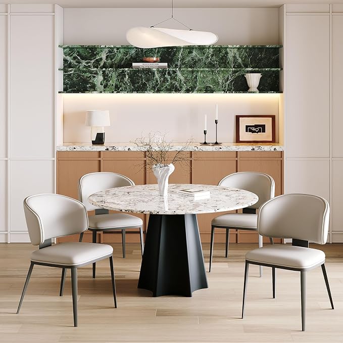 Dining Chairs Modern High Backrest Comfortable, Fashion Upholstered Kitchen Chair Armless Dinner Chair with Metal Legs for All Rooms (Light Grey, Set of 6)