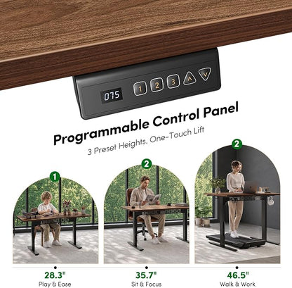FEZIBO Electric Standing Desk with L-Shaped Crossbar & Cable Management System, 48 x 24 Inches Sit Stand up Desk, Adjustable Height Standing Desk for Home Office, Black Walnut